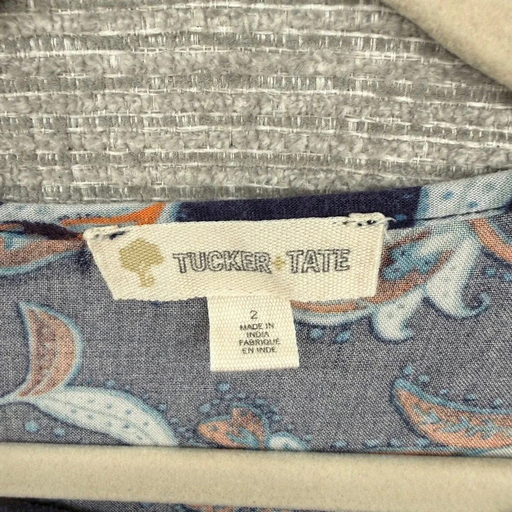 Tucker Tate Girls Blue Orange Floral Print Bell Sleeve Square‎ Neck Dress Size 2